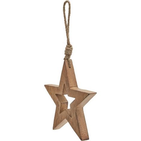 Natural Hanging Star - Wood - L3 x W14 x H14 cm - Brown