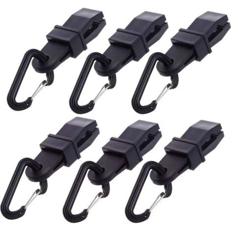 Clips de tente en forme de D Dailygoods, grands clips pour bâche, lot de 6, verrouillage par barre coulissante, noirs, dimensions : 80 x 30 x 20 mm (1/5)