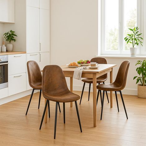 Chaise Salle à Manger Lot de 4, Chaises de Cuisine, Dossier Ergonomique, Pied en Acier, Supportant Jusqu'à 120 kg, Marron (1/5)
