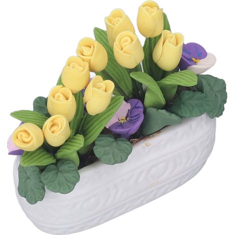 Fleur en argile pour maison de poupée, plante miniature en pot, tulipe jaune, fleur en argile, échelle 1:12, accessoires de maison de poupée, décoration. (1/5)