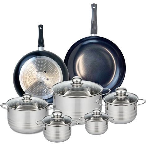 Ensemble de 2 Poêles de cuisson 28 et 32 cm et 5 faitouts 12, 14, 16, 20 et 24 cm Elo Prima Brillant (1/5)