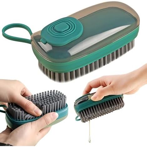 Brosse à vaisselle 11,5 x 5 cm avec distributeur de savon - Lot de 2 - Outil de nettoyage ergonomique - Manche antidérapant, corde-AquaForge (1/5)