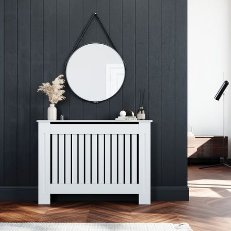 ELEGANT Radiator Covers Medium Modern Vertical Slat White Painted Cabinet Radiator Shelve for Living Room/Bedroom/Kitchen, MEDIUM