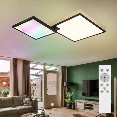Plafoniera soggiorno plafoniera sala da pranzo lampada camera da letto, metallo MDF aspetto legno, telecomando dimmerabile CCT, LED 40W 2000Lm 2700-6500K, L 85,5 cm