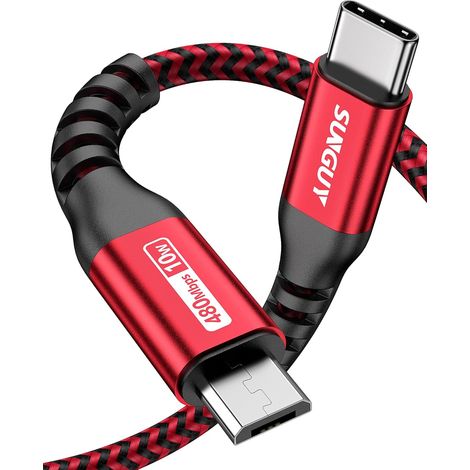 Câble USB C vers Micro USB 2.0, charge les périphériques Micro USB, 15CM Câble Court Tressé Nylon Compatible avec MacBook (Pro), Samsung Galaxy S20/S9/S9+/S10, Moto Z/ Z2-Rouge (1/5)