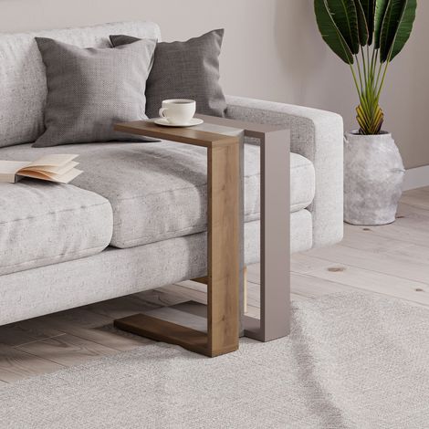 Muju Modern C Shape Table Oak Effect Gold Marble Effect Mocha Grey Multipurpose H 57cm (1/3)