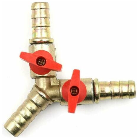 Brass Ball Valve, 10mm, 3 Way, Y Ball Valve, Barbed Hose Fitting, Connector Adapter for Water, Gas, Oil (Pack of 1) (1/3)