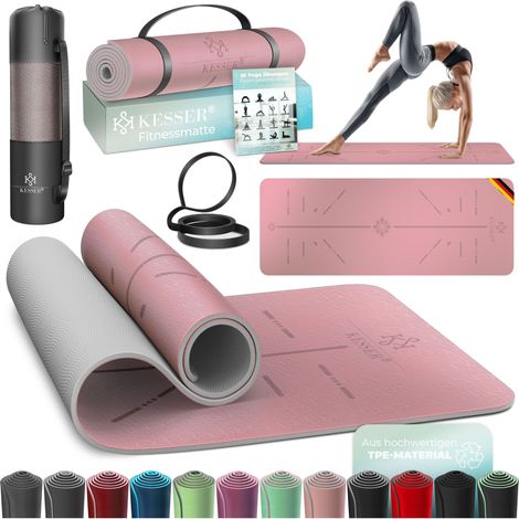 KESSER® Gymnastikmatte mit Tragegurt rutschfest TPE Yogamatte Gepolstert & rutschfest Fitnessmatte    183 x 61 Trainingsmatte für Fitness Sportmatte   Rosa