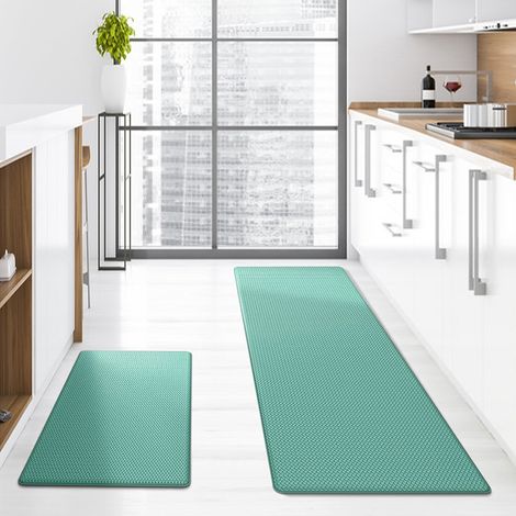 Thickened PVC kitchen mat, long strip, waterproof, non-slip, suitable for home use, oil and sewage resistant - Green - 441500.8cm