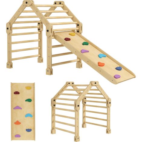 3-in-1 Indoor-Klettergerüst mit Rutsche und Leiter