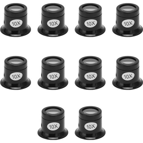 Lot de 10 Loupes Horloger 10X avec Oculaire Optique Professionnelle, Lentille Portable pour Réparation de Montres, Bijoux et Examen de Photos (1/5)