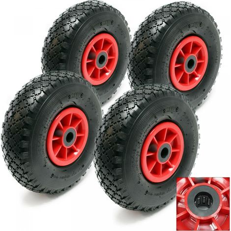4 X Roue de Chariot / Diable Increvable 3.00-4 (260x85) 160Kg Ø 20mm (1/4)