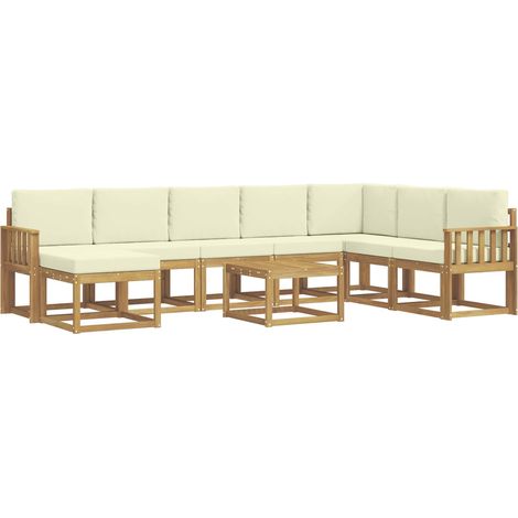 Outdoor-Sofagarnitur mit Kissen 9 pcs Weiß und Creme vidaXL