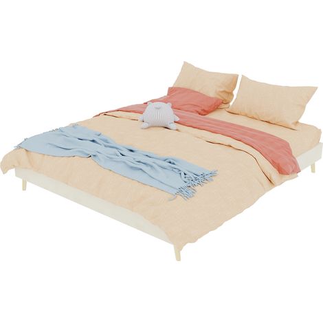 Cadre de lit 160x200 cm beige en tissu et métal, structure basse moderne, support robuste et montage rapide, tête de lit vendue séparément  CHICFURN (1/5)