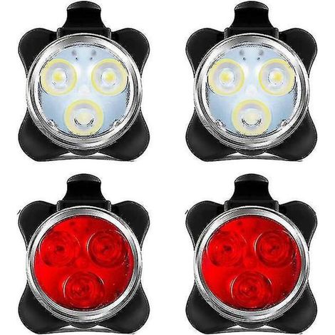 Ensemble de 4 éclairages de vélo rechargeables par USB, comprenant des feux avant et arrière à LED.