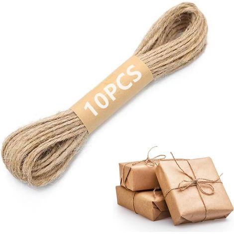 Lot de 10 Ficelle Jute Naturel, 2mm x 10m Corde de Jute Résistante à la Déchirure pour Jardinage, Bricolage, Artisanat, Décoration, Ligature Bouquets Floraux et Paquets-Cadeaux (1/5)
