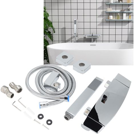 Robinet de baignoire cascade G1/2, ensemble de douche tout cuivre, montage mural, double poignée, double commande, usage domestique, argent brillant (1/5)