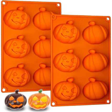 Moule en silicone citrouille pour bombes de chocolat chaud, moule citrouille Jack-O-Lantern à 6 cavités pour Halloween, idéal pour la préparation de bombes de chocolat chaud, cupcakes, gelées et choco (1/5)