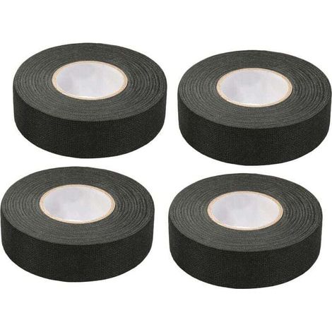 4 Stück schwarzes Kfz-Klebeband (1,5 cm x 15 m) – Textilklebeband für Autos, Hochtemperaturklebeband, Hochleistungsklebeband, Stoffklebeband, Kabelbaumklebeband für Autos – Crezuo