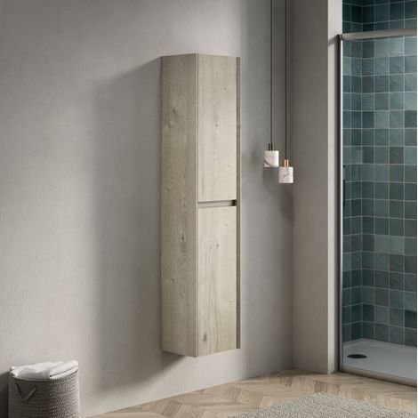 Colonna bagno sospesa in multistrato off white 140 cm con 2 ante e ripiani interni regolabili (1/5)