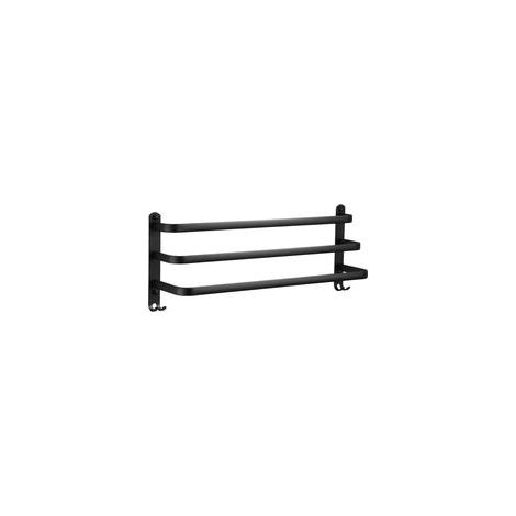 40cm Noir Porte Serviette Salle de Bain sans Percage Porte Serviettes Murale Noir avec 2 Crochets Barre Serviette en Aluminium Cuisine 3 Couches