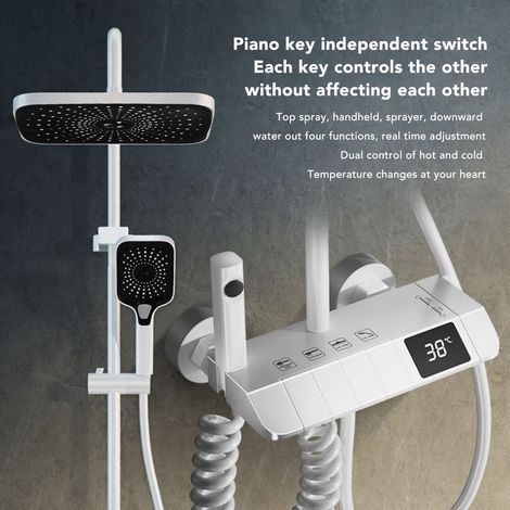 Nannigr Colonne de Douche Thermostatique Systeme de Douche Piano avec Affichage Numérique LED Ensemble de Douche Mitigeur Hauteur Réglable avec Douche de Tête et Douchette (1/5)