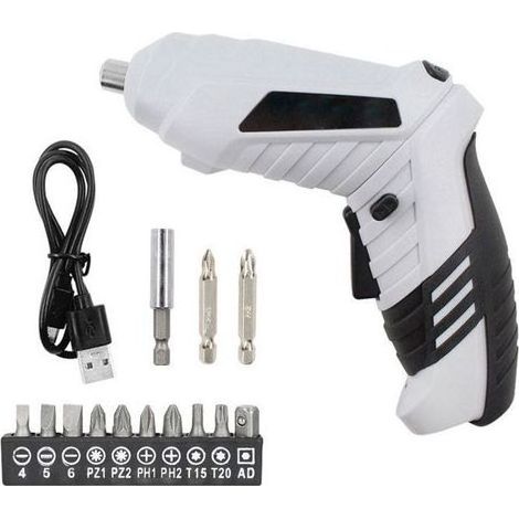 Cordless Drill Driver, Screwdriver Accessories, 2 Rotation Directions + LED Light, USB Charging Cable, Ideal for Tradespeople (1/5)