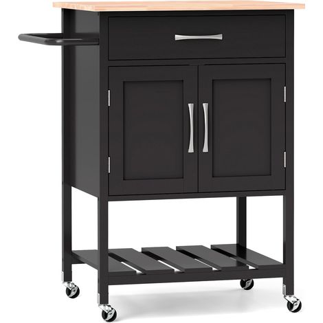 COSTWAY Rolling Kitchen Island Cart Mobile Serving Cart with Drawer-Black (1/5)