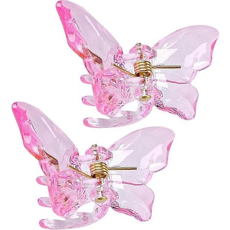 Lot de 2 pinces à cheveux transparentes en forme de papillon pour filles, mini pinces à cheveux tressées, transparentes-Pink (1/5)