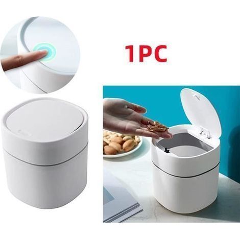 (Weißer) Tisch-Mülleimer – Nicht spezifiziert – Mini-Mülleimer mit Deckel – Weiß – 13 x 14 cm – Für Schlafzimmer und Küche (1/4)
