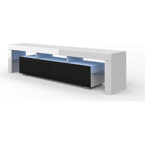 Mueble TV PANAMA 190 cm blanco mate / negro brillante + LED