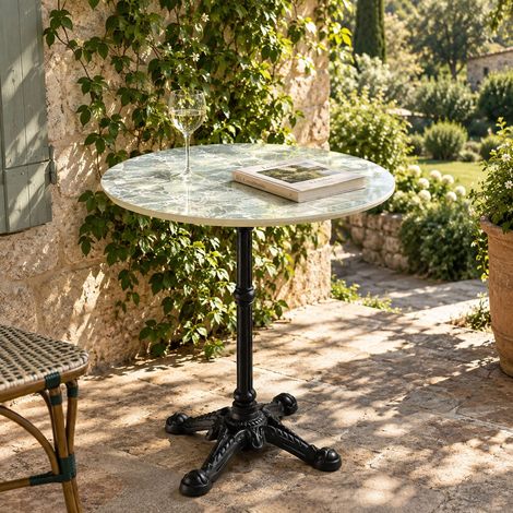 ICARE - Ensemble n°2: table bistrot D70cm en céramique marbré vert (1/5)