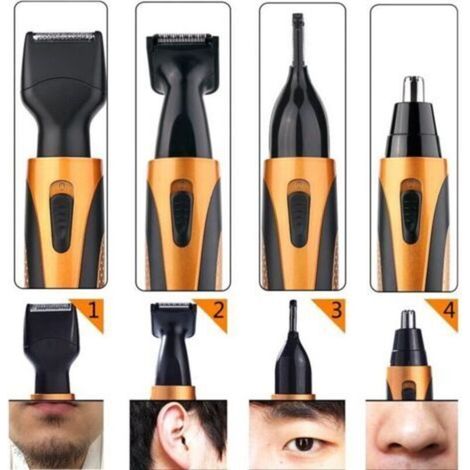 Tondeuse à poils de nez rechargeable 4 en 1 – Lame en acier inoxydable – Étanche et ergonomique – Pour nez, oreilles et sourcils