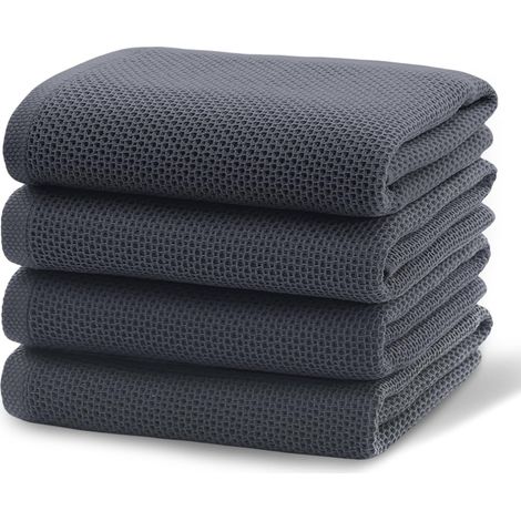 4PCS Geschirrtücher Baumwolle, 65x45 cm Küchenhandtücher, Geschirrtücher Waffelstruktur Handtücher Küche, Küchentücher Saugstarke und Strapazierfähige (Dunkelgrau) (1/5)