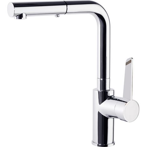 Grifo de Fregadero de Cocina Monomando con Caño extraíble Horizontal Cromado con Sistema S2 de Ahorro de Agua (1/4)