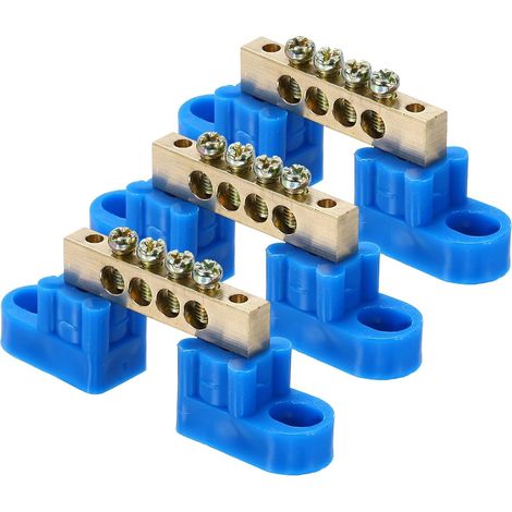 3 Pcs Borne De Mise À La Terre, 4 Positions Borne À Vis En Laiton, Bloc De Terre 6x9mm Pour Équipement Électrique, Boîte De Distribution, Bleu (1/5)