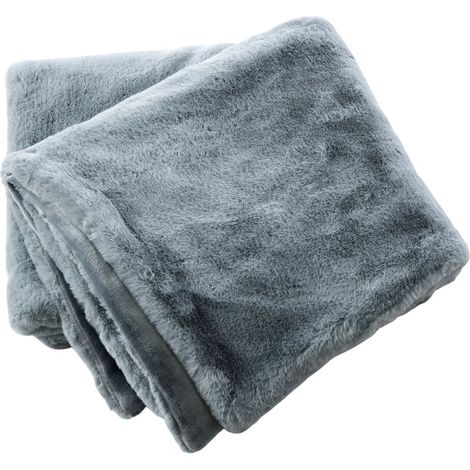 Chemin de lit 90x200cm fausse fourrure polyester coloris bleu - ROZENN