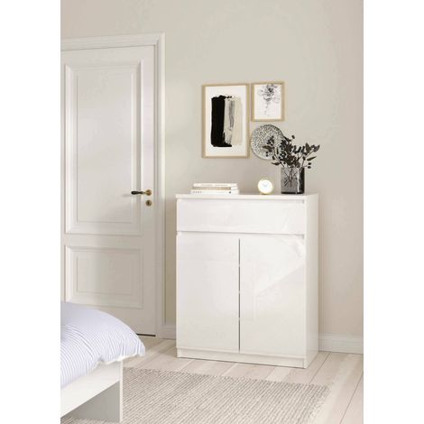 Dmora Buffet avec portes et un tiroir, blanc brillant, 80 x 100 x 41 cm, avec emballage renforcé (1/4)