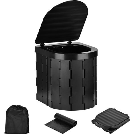 Tragbare, faltbare Campingtoilette – Outdoor-Zubehör mit integriertem schwarzem Deckel + Aufbewahrungstasche + 20 Reinigungsbeuteln (1/3)