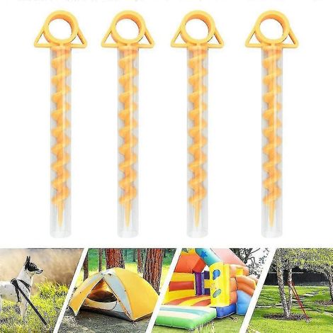 Ancrages au sol en spirale en plastique - Idéaux pour fixer tentes de camping, abris pour animaux, auvents, cabanes de jardin, abris de voiture et balançoires (lot de 4) Jaune (1/5)