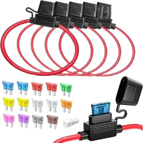 Lot de 5 porte-fusibles pour voiture, 16 AWG, 12 V, étanches, pour voiture, camion, moteur, avec 14 fusibles standard (1/5)