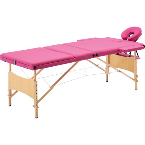 Lit de massage pliable 3 zones en bois rose, hauteur réglable avec sac - PANGIVO (1/5)
