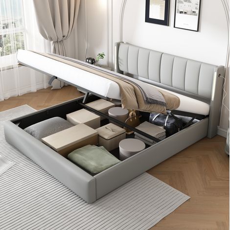 letto contenitore 180x200 con USB LED testiera regolabile OKMYHOME (1/5)