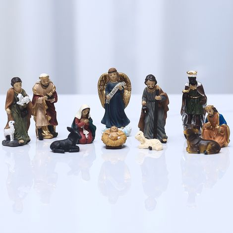 Ensemble de figurines de Noël en résine peintes à la main, avec Jésus, Marie, Joseph, berger, animaux et mages, décor pour table et maison. (1/5)