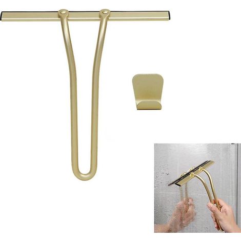 Grattoir à vitre en silicone doré avec crochet pour portes de douche, salle de bain, fenêtres et voiture - 22,5 x 22,8 cm (1/5)