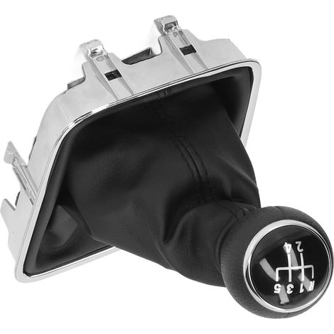Manchon et pommeau de vitesse 5 vitesses en cuir PVC, kit de levier de vitesses noir durable, housse de soufflet pour voiture, réparation intérieure. (1/5)
