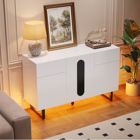 Sideboard aus Holzwerkstoff Weiß 120 x 40,5 x 75 cm mit Türen, Schubladen und verstellbaren Einlegeböden (1/5)