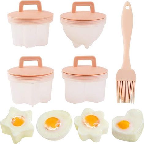 4 pièces oeufs pochés chaudière à oeufs, sans BPA, chaudière à oeufs, coquetier, pocheuse à oeufs avec brosse à huile non collante rose parfait petit déjeuner
