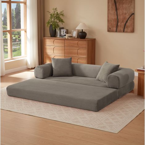 Divano letto 195x89x59 cm in velluto tortora, modulabile per soggiorno o camera FloraGrace (1/5)