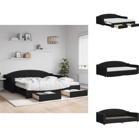 Tagesbett Ausziehbar mit Schubladen Schwarz 100x200 cm Stoff - Sofa - Schlafcouch - Gästebett - Tagesbett - Wohnzimmermöbel (1/5)